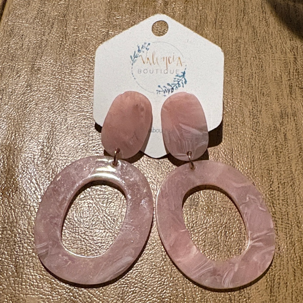 Valencia Boutique Pink Marbled Oval Drop Earrings